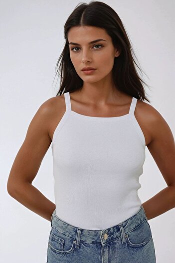Hiccup Halter Neck Ribbed Basic Top