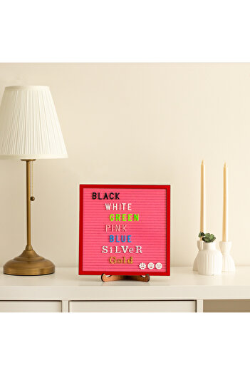 HippoDeco Decorative Red Wooden Framed Letter Board with Pink Felt Backdrop, Letter Board (Black Letter)