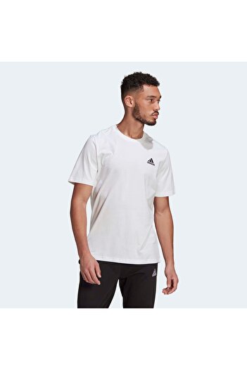 adidas Ανδρικό λευκό μπλουζάκι Essentials με κεντημένο μικρό λογότυπο (gk9640)