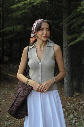 Havoş Beige Davino Polo Neck Knitwear Vest