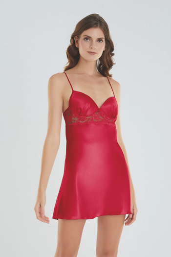 Trendyol Collection Burgundy Lace Detailed Covered Rope Strap Satin Woven Nightgown Thmss25Gc00033