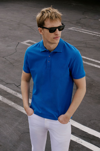ALTINYILDIZ CLASSICS Men's Blue Polo Collar Slim Fit T-Shirt - 100% Cotton, Uncurlable Pique