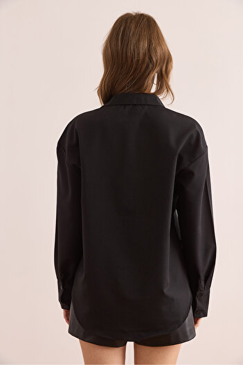 Olalook Women's Black Buttoned Teddy Bear Embroidered Shirt Gml- 19001287