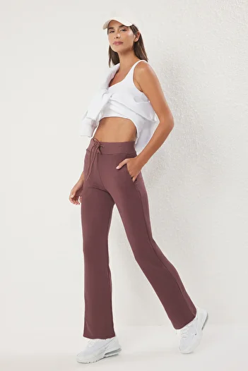 Trendyol Collection Καφέ υφασμάτινο υφασμάτινο καταδύσεων/καταδύσεων Αθλητικό πλεκτό παντελόνι με τσέπες και δέσιμο THMSS25EA00005