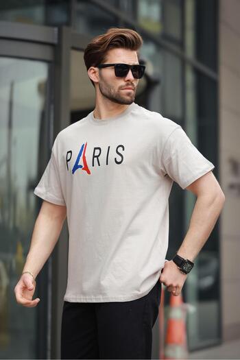 Madmext Ανδρικό T-Shirt Μπεζ 100% Βαμβάκι με στάμπα E7146
