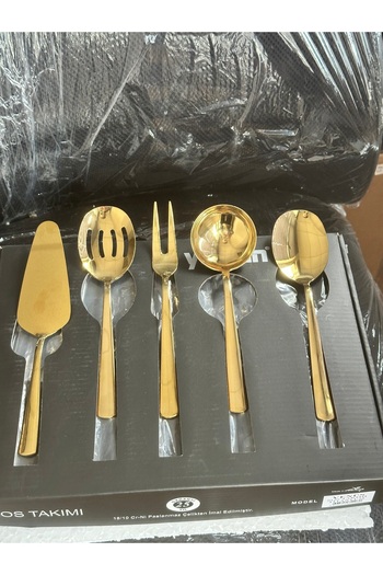 LeesHome Gold 5 Piece Gravy Ladle Set Serving Set 18/10 Steel in Its Own Box New Home Gift