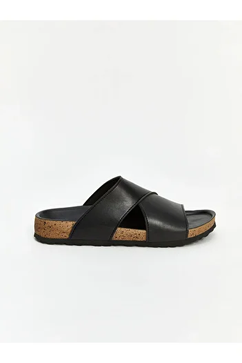 LC Waikiki Lcw Steps Black Leather Look Men's Slippers