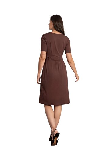 MAMAYAGA Women's Short Sleeve Breastfeeding Detailed Hijab Suitable Viscose Comfortable Stylish Midi Maternity Dress
