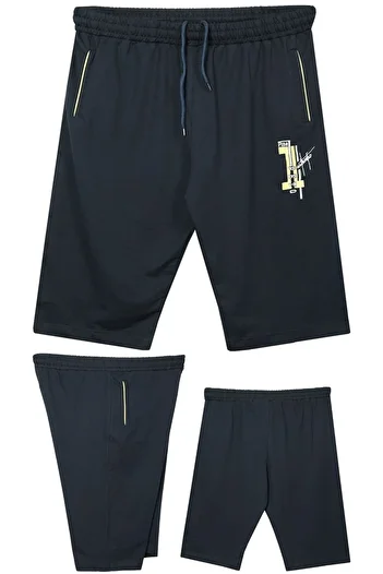 marufshop Pine1 Written Combed Cotton Capri Suitable for Men's Large Sizes between 110 - 150 Kilograms