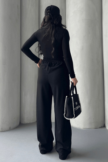 Paw Garage Women's Sophia High Waist Elastic Back Side Hidden Zipper Flare Leg Fabric Palazzo Trousers