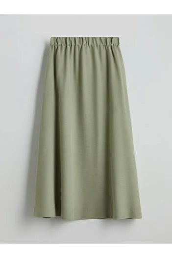 LC Waikiki Lcw Modest Green Elastic Waist Linen Blended Skirt