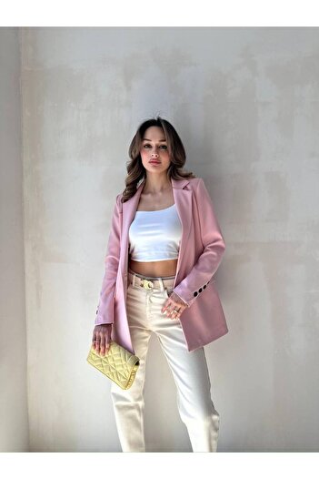ENZOI Light Pink Double Breasted Collar Buttoned Blazer Jacket