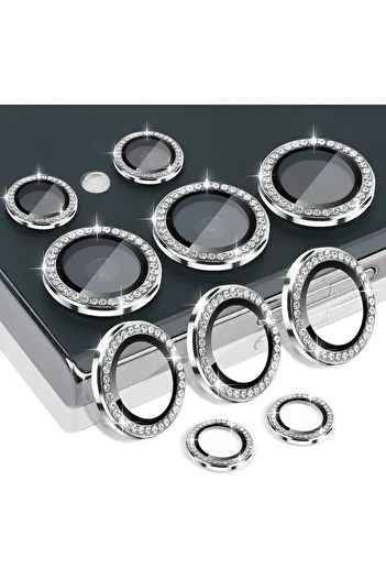 Fibaks Samsung Galaxy S25 Ultra Compatible Rhinestone Glossy Camera Lens Protector Glass and Frame Camera Protection Lens