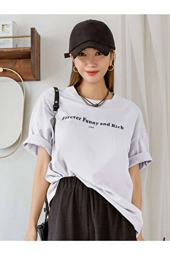 CLAYES Біла з принтом - Funny And Rich Oversize T-shirt, велосипедна горловина, короткий рукав