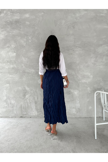 Fanori Woman Crinkle Voile Crush Skirt with Elastic Belt