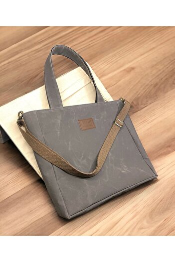 Nuggita Strap Shoulder Bag - Anthracite Waxed Canvas Vertical Satchel