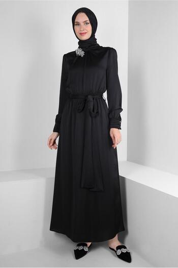 Alvina STONE DETAILED BELLY SATIN DRESS 43510