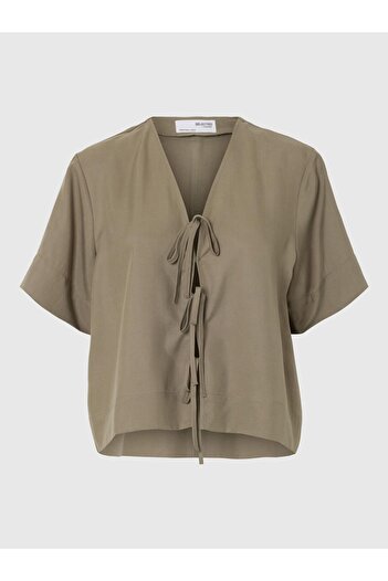Selected Femme Top mit V-Ausschnitt Vorn gebundene