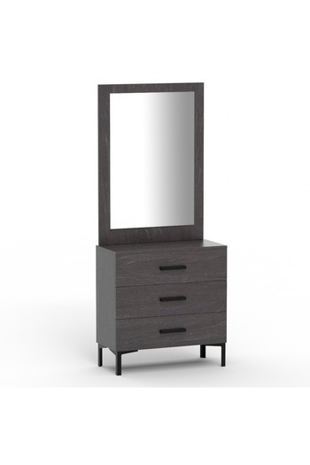 Mahmayi Dresser with Large Vanity Mirror and 3 Storage Drawers - Anthracite Metal Fabric