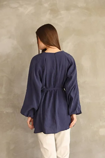 DESTİNA Women's Sleeves Balloon Detail Belted Modal Fabric Tunic
