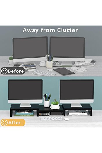 COOYA Monitor Stand Riser,for 2 Monitors, Adjustable Length and Angle 3 Shelf