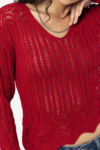 Tanos Embroidered Openwork V-Neck Motif Detailed Spanish Sleeve Cotton Knitwear Summer Blouse