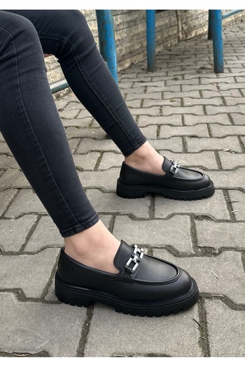 Bonjey Black Chain Oxford Laofer Shoes Buckle Daily Orthopedic Insoles