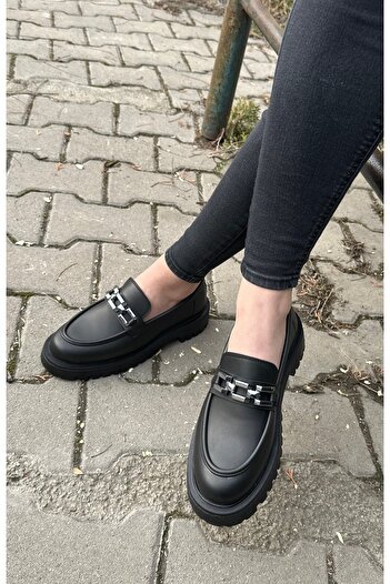 Bonjey Black Chain Oxford Laofer Shoes Buckle Daily Orthopedic Insoles