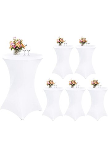 Quasar & Co. Set of 6 event table covers, elastic, round, for cocktail/catering tables, d75-85cm, h110-120cm, white