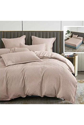 Pucioasa Baroque nature double bed linen with elastic, 6 pieces, polycotton, Cappuccino