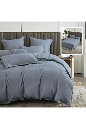 Pucioasa Baroque plain natural double bed linen 6 pieces, polycotton, Anthracite