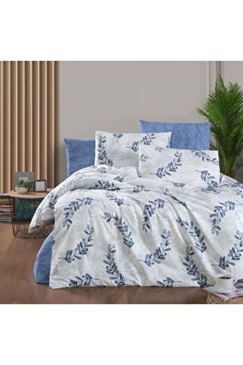 Pucioasa Blue double bed linen with leaves, RNFN221