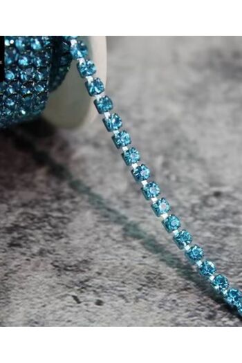 PASAMİA Beyoğlu Swarosvki Blue Stone Strip Chain - 1 Meter