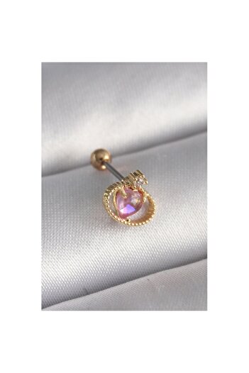 Skygo 316L Steel Gold Color Pink Enamel Heart Zircon Stone Detail Tragus Piercing - Tj-Pr1272