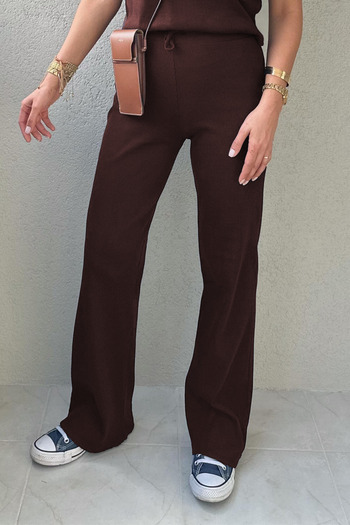 ruNadeS Curve Women's Brown Pocketless Elastic Waist Pipe Leg Ribbed Leggings Sweatpants