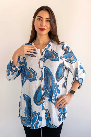 citycenterfashion Large Size Fold Sleeve Shirt - 100% Cotton Organic Linen cty-akc-uzd1