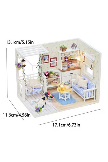 Choice Includ Cover Kitten Mini Doll House Model Building Assembled House Home Kit Creative Room Bedroo