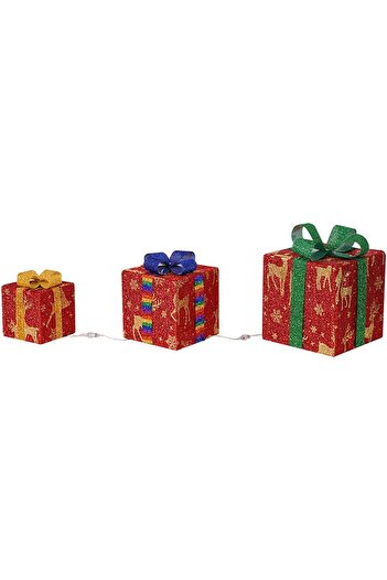 COOYA 3 Illuminated Gift Boxes with Warm White Lights, Battery Powered Decorations for Family Gatherings