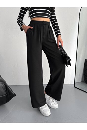 Noa Noa Single Button Waist Elastic Detailed Wide Leg Trousers