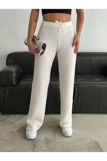 Noa Noa Embossed Patterned Wide Leg Trousers