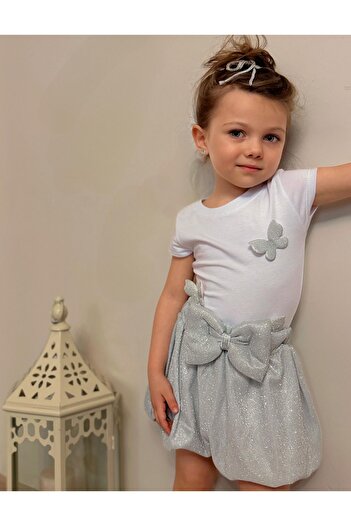 ALPİDS Girl's Suit with Silvery Butterfly Balloon Skirt