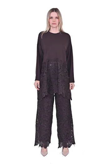 Invee Brown Invee 7078 Lacy Suit