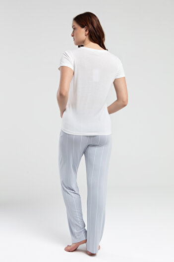 Pierre Cardin Women's Maternity Single Jersey Fabric Short Sleeve Buttoned Collar Double Pajama Set