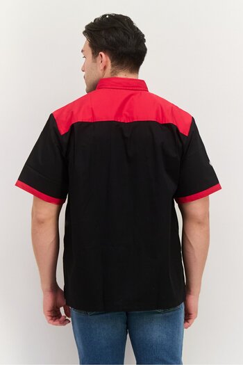 HİLTON Men Regular Fit Colorblock Short Sleeves Bristol Bowling Casual Shirt, Black