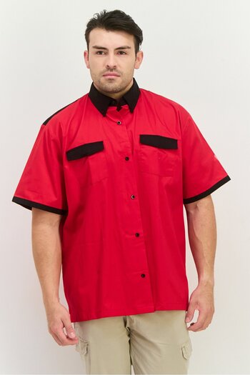 HİLTON Men Regular Fit Color Block Short Sleeves Casual Shirt, Red