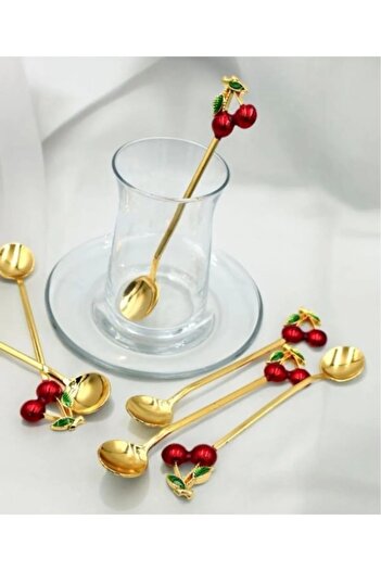 HYB GRUP Set of 6 spoons, Cherry tea spoons, decorative spoons
