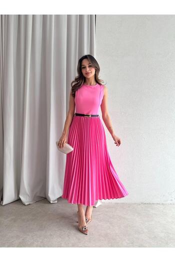 Mooi Butik Vovi̇a Midi Dress 8777 - Pink
