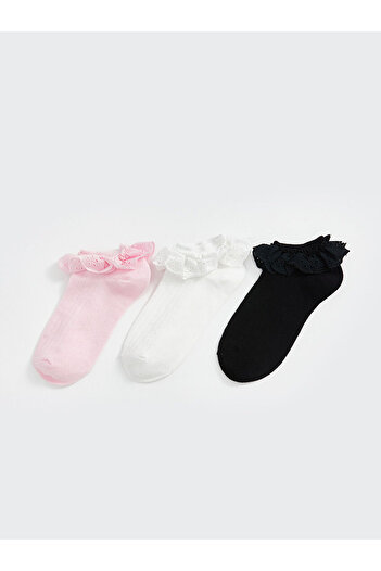 LC Waikiki Lcw Kids Lace Detailed Girls' Booties Socks 3-Piece