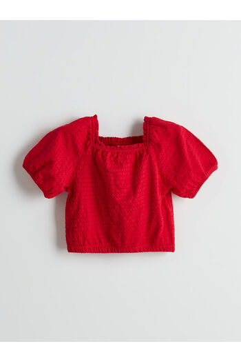 LC Waikiki Lcw Kids Square Neck Textured Girls' Crop Blouse