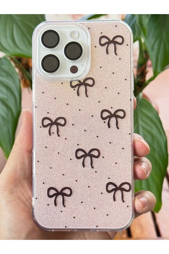 Fibaks Apple iPhone 11 Pro Max Compatible Case Silvery Black Bow Pattern Colorful Shiny Shock Absorbing Cover